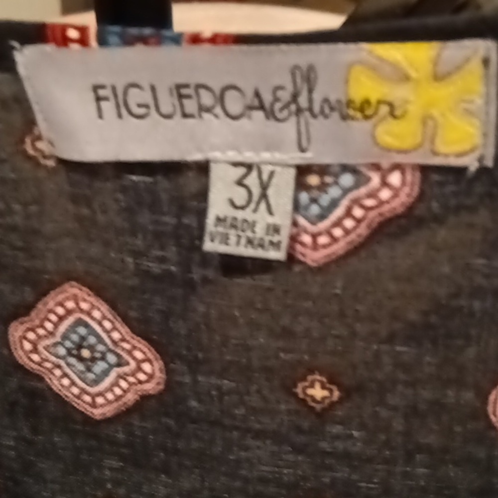 FINAL PRICE NWT FIGUERO & Flower black cherry l/s shirt  floral/foliage print 3X